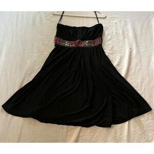 White House Black Market Womans Black Beaded Cocktail Party Dress Size 6
